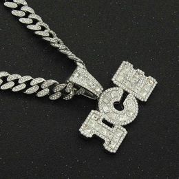 Hip Hop Hop Lomia Diamante Letra quadrada Pingente de diamante Colar Chain Chain Chain Street Moda Clavicle Chain