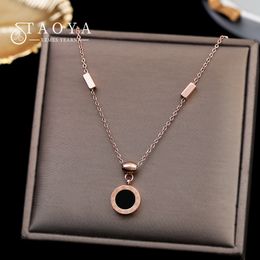 Classic Black-and-White Double-Sided Roman Stainless steel Rose Gold Colour Necklace Fashion Jewellery For Womans Clavicle Chain