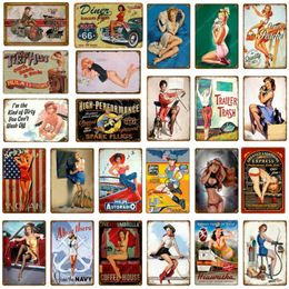 Vintage Classic Sexy Lady Metal Painting Poster Pin Up Girl Tin Signs Plate Wall Sticker Tiki Bar House Living Room Club Decor poster Size 30X20CM