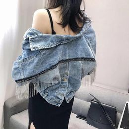 Women's Jackets Fringed Denim Jacket Women Spring Autumn Korean Style Split Loose Bat Sleeve Tassels Jeans Shorts 2022 Femme Coat