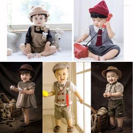 Clothing Sets Baby Suits Born Boy Clothes Romper Vest Hat Formal Outfit Party Bow Tie Children Birthday Dress 0- 24 M