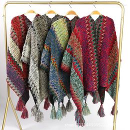 Berets Autumn And Winter Country Style Scarf Colorful Fringe Retro Knit Bohemian Travel Thick Shawl B Warm Women