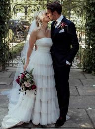 2023 Strapless Pleats Top A-Line Wedding Dresses Ruffles Tulle Bridal Gowns Spring Cheap Long Robe De Marriage 328 328
