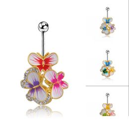 Navel Bell Button Rings 4Pcs/Lots New Body Jewelry Navel Piercing Butterfly Belly Ring Medical Steel Umbilical Rings 1 Dhseller2010 Dhcg5