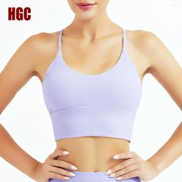 Yoga Outfit HGC Sports Bra High Support Push-up Crop Top Women Thin Shoulder Strap Fitness Vest Back Cross Gymwear Sexy Running Underwear