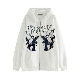 Designer's new trendy men's street clothing retro skull hoodie with zipper hooded sweatshirt Gothic loose round neck skeleton hoodie IU57
