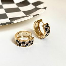 Hoop Earrings Korea Design Fashion Jewelry Black And White Checkerboard Zircon Gold Luxury Women's Prom Party Accessories