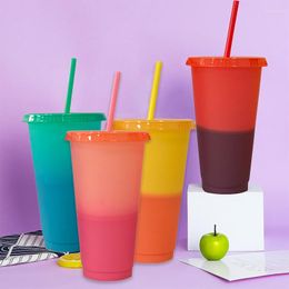 Mugs 710ml Straw Cup With Lid/Straw Colour Change Coffee Reusable Plastic Changing Cups Summer Water Bottle Wholesale