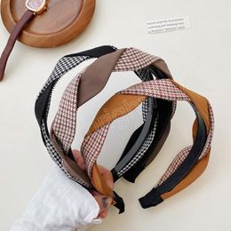 Fashion Women Headband Wide Side Braided Headwear Plaid Patchwork Turban Adult Hair Accessories