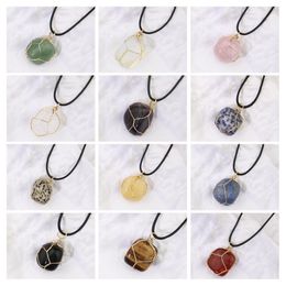 Natural Stone Wire Winding Necklace Irregular stones Amethyst Rose Quartz Crystal Agate Pendant Necklaces Jewellery Accessories