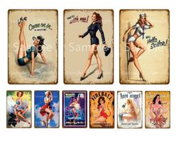 Vintage Iron Painting Garage Shabby Chic Poster Beauty Pin Up Poster Sailon Girl Metal Tin Sign Bar Cafe Decoration Pub Retro Wall Plaque Decorative Home Decor