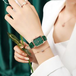 Wristwatches Podollan Fashion Watches Ladies Quartz Clock Luxury Women Square Wrist Green Leather