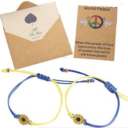 Charm Bracelets Simple Handmade Braided Sunflower Bracelet For Women Minimalist Flower Blue Yellow Ukraine Flag Jewellery