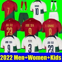 Camisa de futebol Portugal 2022 Bruno FERNANDES DIOGO J. DANILO Joao Felix 22 23 Camisa de futebol BERNARDO RONALDOS adulto Homens Mulheres Crianças Kit uniformes