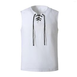 Men's Tank Tops 6 Colours Men Fashion Summer Casual Pullover Vest Male Solid Colour Bandage V-neck Top Muscle Bodybuilding Streetwear