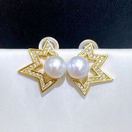 Stud 220907003 Diamondbox -Jewelry earrings ear studs white PEARL sterling 925 silver rhinestone star Zirconia aka 6-6.5 mm round pendant charm gift idea girl