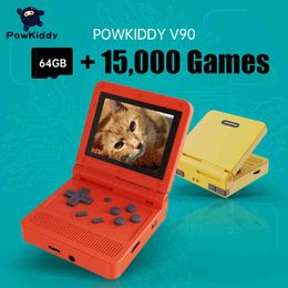 Portable Game Players POWKIDDY V90 3-Inch IPS Screen Flip Handheld Console Dual Open System Game Console 16 Simulators Retro PS1 Kids Gift 3D New Game T220918