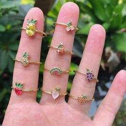 grape rings UK - Cluster Rings 10Pcs 2022 Fashion Cute Grape Cherry Crystal Ring For Women Girls Zircon Fruit   Ocean Biology Shaped Finger Jewelry Party