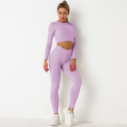 Women's Two Piece Pants Seamless Long Sleeve Women Yoga Sets High Waist Hips Lift Push Up Clothing Workout Crop Top Tights Leggings Suits