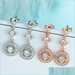 Stud Simple Wedding Party Retro Classic Lady Rose Gold Jewelry Shining Stud Earrings Zircon Fashion Earring For Women 12 Dhseller2010 Dhvu0