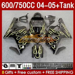 Injection Mould Fairings & Tank For SUZUKI GSXR-600 GSXR750 GSXR600 GSXR-750 K4 2004 2005 153No.64 GSX-R600 GSXR 600 750 CC 04-05 600CC 750CC 04 05 OEM Fairing yellow flames