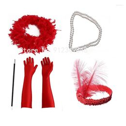 gatsby costumes UK - Berets 1920s Gatsby Headband Necklace Gloves Cigarette Holder Flapper Costume Accessories Set