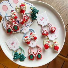 Cute Cartoon Christmas Elk Elastic Hairbands Rubber Hair Rope Tie Girls Hair Scrunchie Ponytail Holder Gum Accessories