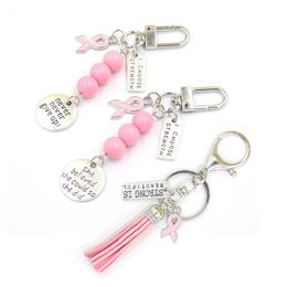 Wholesale Breast Cancer Awareness Key Chains Keyring Strong is Beautiful She Believed Never give up Charms Keychain Jewelry Gifts