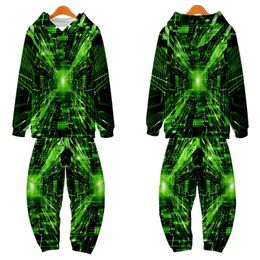 Men's Hoodies & Sweatshirts Autumn Sports Casual Green 3D Print Hoodie And Jogger Pants 2 Piece Set TracksuitMen's