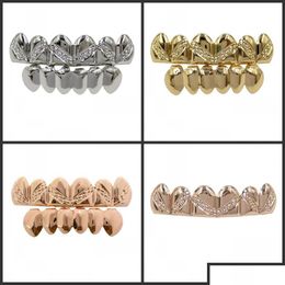 Grillz Dental Grills 18K Gold Plated Environmental Copper Teeth Braces Hip Hop Grillz Dental Mouth Fang Grills Up Botto Dhseller2010 Dhvbc