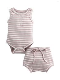 Clothing Sets Baby Girl Boy Outfit Set Summer Sleeveless Striped Print Tank Romper Bodysuit And Shorts Clothes