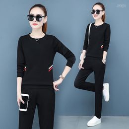 Women's Two Piece Pants Women's DHfinery 2 Set Women Long Sleeve Sweatershirt And Trousers Black White Red Casual Clothes Plus Size