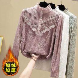 Women's Blouses Women Blouse Autumn Winter Lace Shirt St-up Collar Long Sleeve Blusas Ropa De Mujer