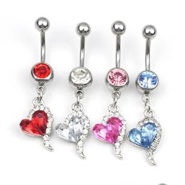 Navel Bell Button Rings 316 Medical Steel Alloy Navel Ring Human Body Piercing Accessories Fashion Heart Shaped Inlaid Dhseller2010 Dhb9Z