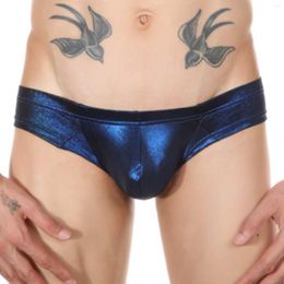 Underpants Men Underwear Briefs Low Waist Shiny Metallic Leather Male Panties Cueca Tanga U Pouch Comfortable Slip Homme