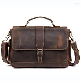 Briefcases BOLEKE Crazy Horse Genuine Leather Men Bag Retro Coffee Cowhide Briefcase Men's Designer Business Handbag