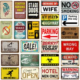 No Wake Zone Metal Painting Beware of Dog Plate Wall Decor Restrooms Toilet Rules Tin Signs Vintage Poster WiFi Smoking Wall Iron Painting Arts Plaques Size 30x20cm