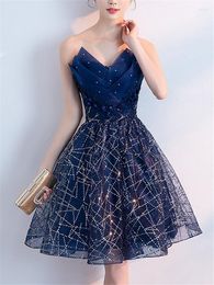 Party Dresses A-Line Strapless Short / Mini Polyester Sparkle Blue Cocktail Homecoming Dress With Sequin Crystals 2022