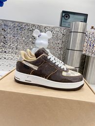 Shoes designer top version pure handmade 2022ss louisden L1 empty 1 brown plaid casual sneakers