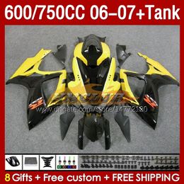 Injection Mold yellow stock Fairings & Tank For SUZUKI GSXR750 GSXR600 K6 GSX-R600 2006 2007 154No.63 GSXR-750 GSXR 600 750 CC 750CC 06-07 600CC GSXR-600 06 07 OEM Fairing