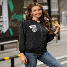 Women's Jackets Women's Fashion Korean Version Baseball Uniform Women/Girl Stand Collar Patch Long Sleeve Casual Slim Zipper Jacket