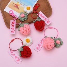 Knitted Fruit Keychain Simulation Strawberry Cherry Pear Persimmon Peach Key Ring Women Girl Car Bag Key Pendant Jewellery