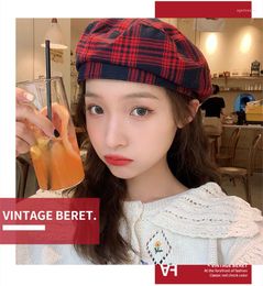 Berets Adjustable Lattice Beret Female Autumn And Winter Big Head Wai Japanese Retro Hat Net Red Versatile Bud Painter Cool