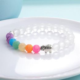 Men Women Elephant Charms 7 Chakra Bracelet Clear White Agate Colourful Wind Fossils Bead Bracelet Jewelry279z