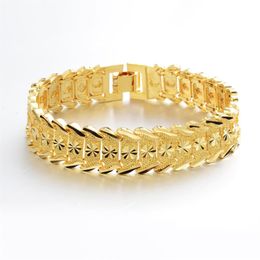 Carved Star Explosion Pattern Chain 18K Real Gold Plated Mens Watch band Bracelet 9 12MM Wide215t