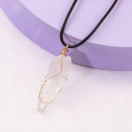 Natural Stone Wire Winding Necklace Irregular Rock Crystal Quartz Pendant Necklaces for Women Jewellery Gift