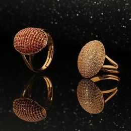 Cluster Rings Gold Oval Ring With Bling Zircon Stone For Women Wedding Engagement Fashion Hip Hop Jewellery 2022