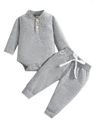 Clothing Sets Born Baby Girl Boy Clothes Solid Colour Long Sleeve Romper Pants Set 2 Piece Fall Winter Basic Casual Outfits