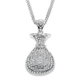 Hip Hop Antique Silver Gold Plated Money Bag Pendant For Men Women Bling Crystal Dollar Charm Necklace Long Cuban Chain Jewelry282Z209D