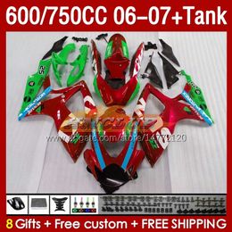 OEM Fairings & Tank For SUZUKI GSXR 600 750 CC GSX-R600 GSXR750 2006-2007 154No.140 GSXR-600 GSXR600 K6 600CC 750CC 2006 2007 GSXR-750 06 07 Injection Fairing red glossy